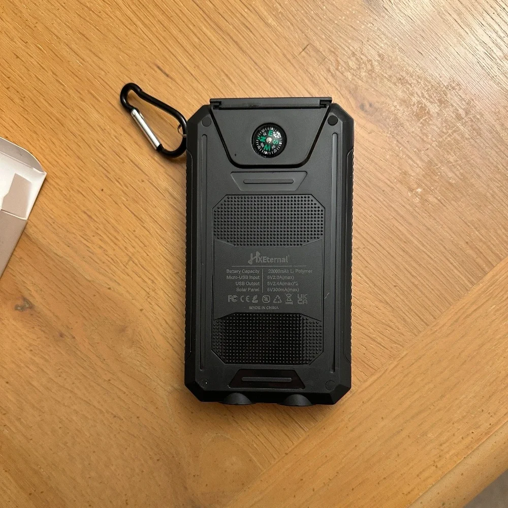 HXEternal Solar Charger Power Bank with Flashlight & Compass